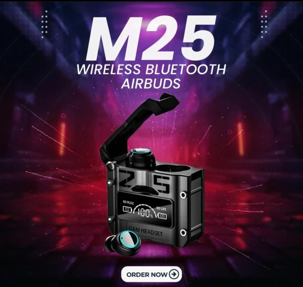 Air Buds M25 Bluetooth 5.3 Wireless Earbuds - TWS Headphones with Slide HD Call, Sports, and Stereo Music Experience - Airpods with Handsfree Operation, Noise Canceling, and Microphone for Enhanced Mobile Connectivity